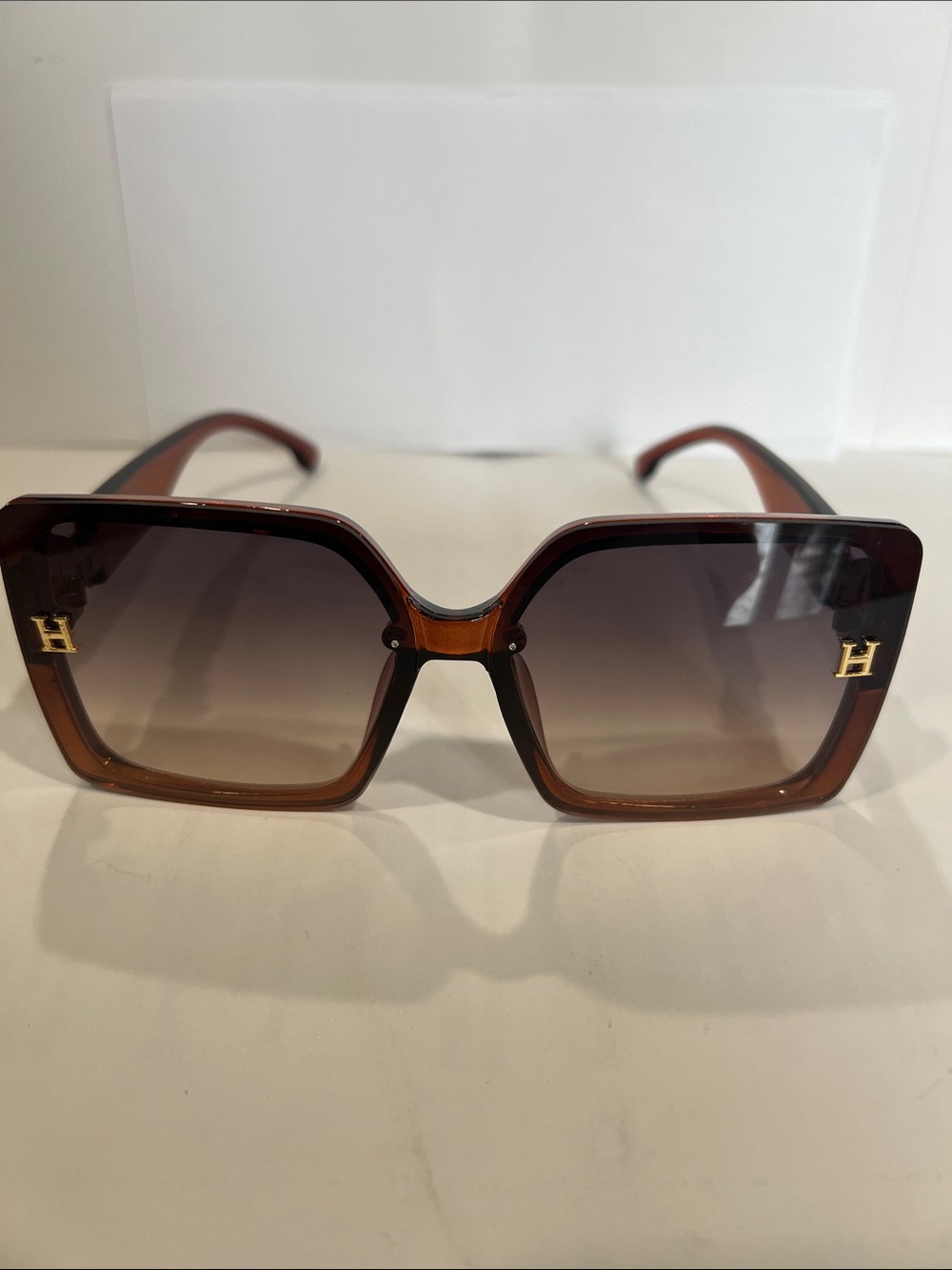 H Logo Brown Gradient Oversized Square Sunglasses - Women
